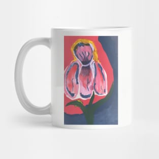 Red Gouache Flower on Blue Background Mug